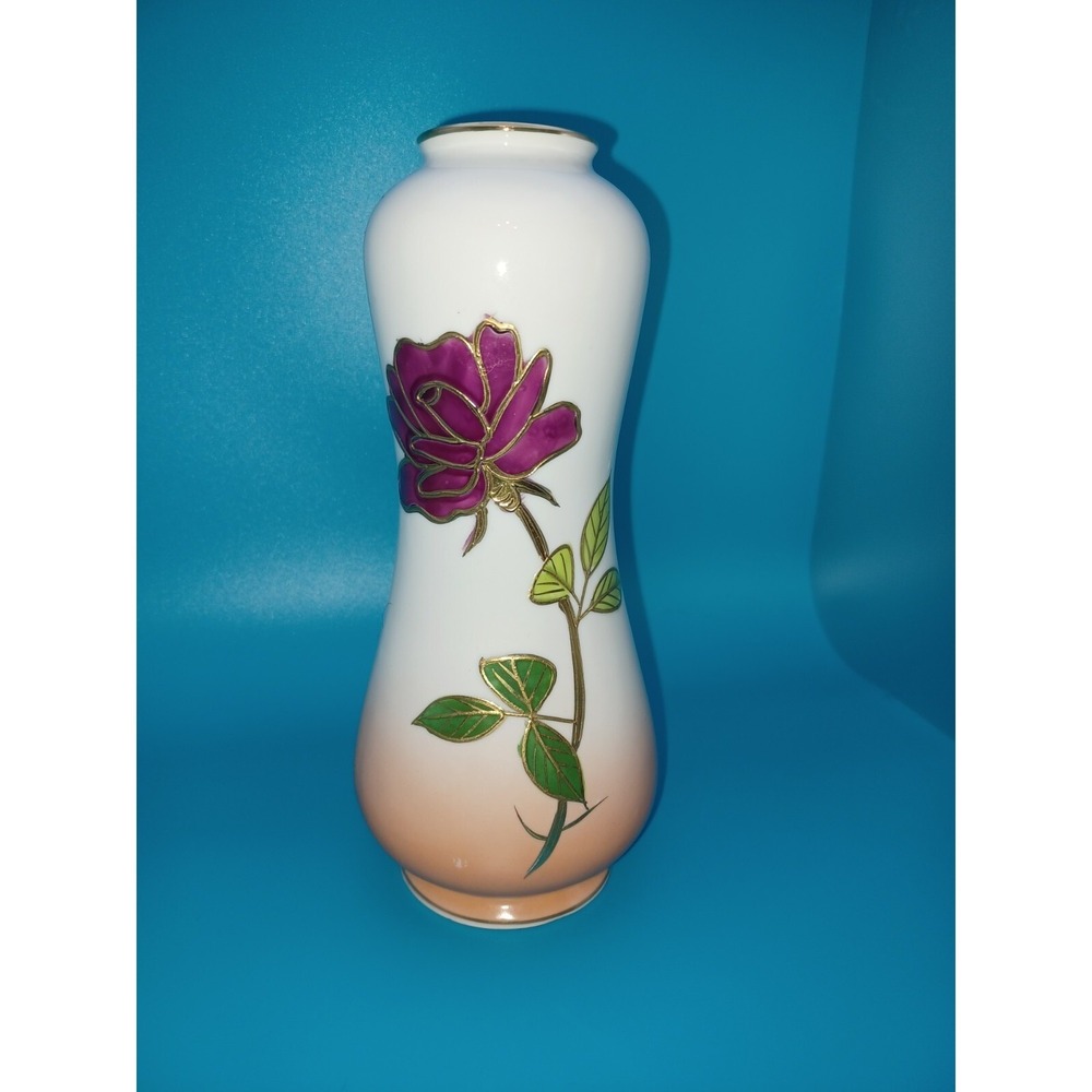 Vintage Made in Japan Porcelain Bud Vase Gold Gilt Purple Rose Peach Ombre